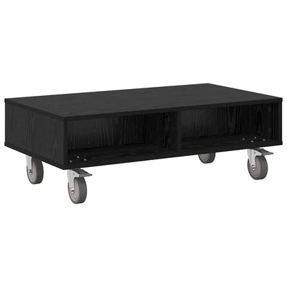 Side Table with Wheels Black Oak 90 x 50 x 30 cm