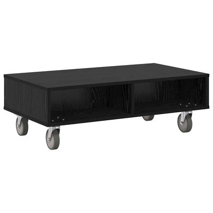 Side Table with Wheels Black Oak 90 x 50 x 30 cm