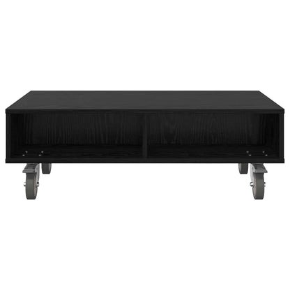 Side Table with Wheels Black Oak 90 x 50 x 30 cm