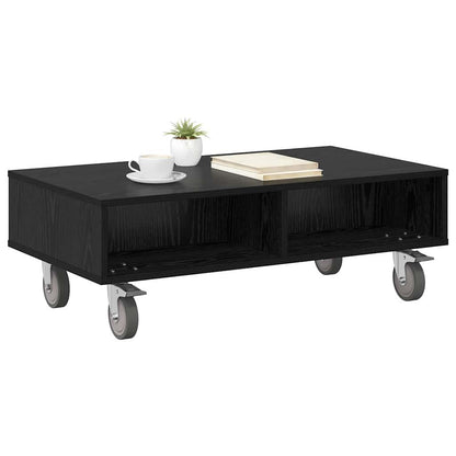 Side Table with Wheels Black Oak 90 x 50 x 30 cm