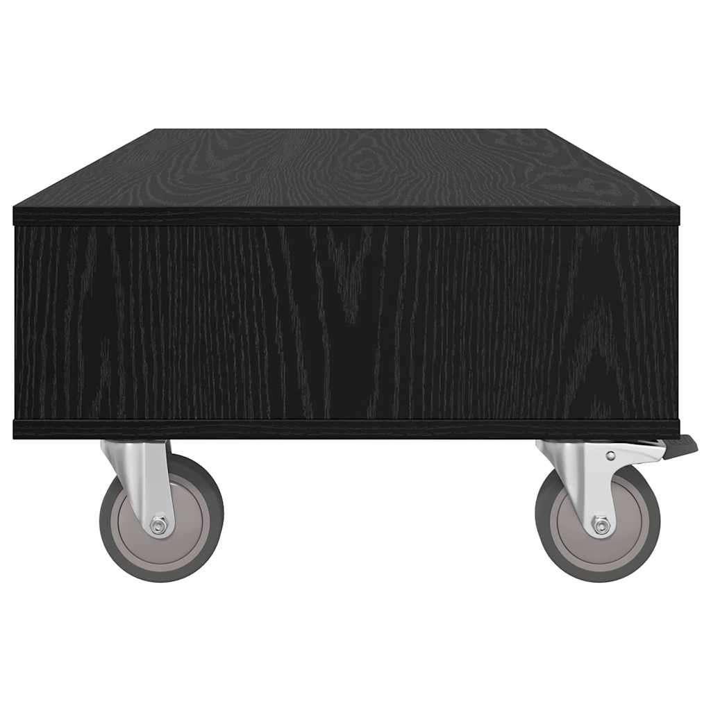 Side Table with Wheels Black Oak 90 x 50 x 30 cm