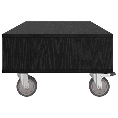 Side Table with Wheels Black Oak 90 x 50 x 30 cm