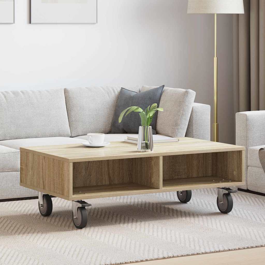 Side Table with Wheels Sonoma Oak 90 x 50 x 30 cm