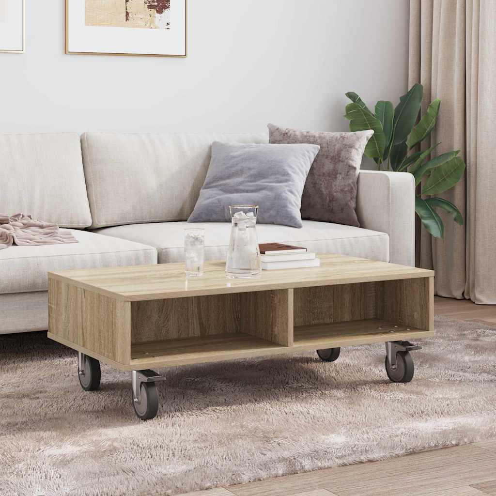 Side Table with Wheels Sonoma Oak 90 x 50 x 30 cm