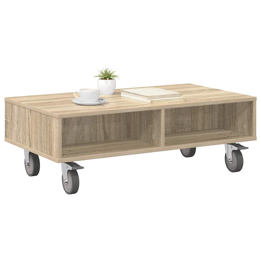 Side Table with Wheels Sonoma Oak 90 x 50 x 30 cm