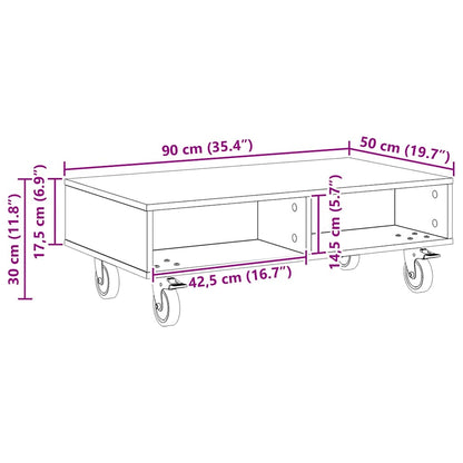 Side Table with Wheels Sonoma Oak 90 x 50 x 30 cm