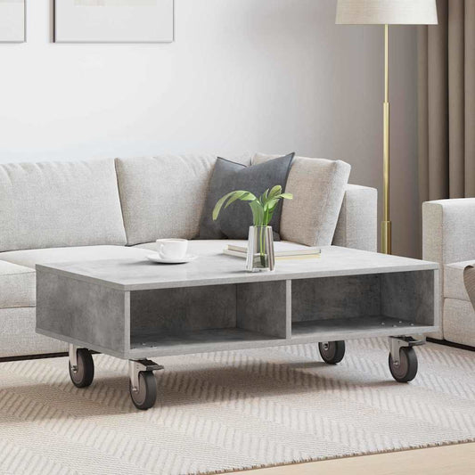 Side Table with Wheels Concrete Grey 90 x 50 x 30 cm