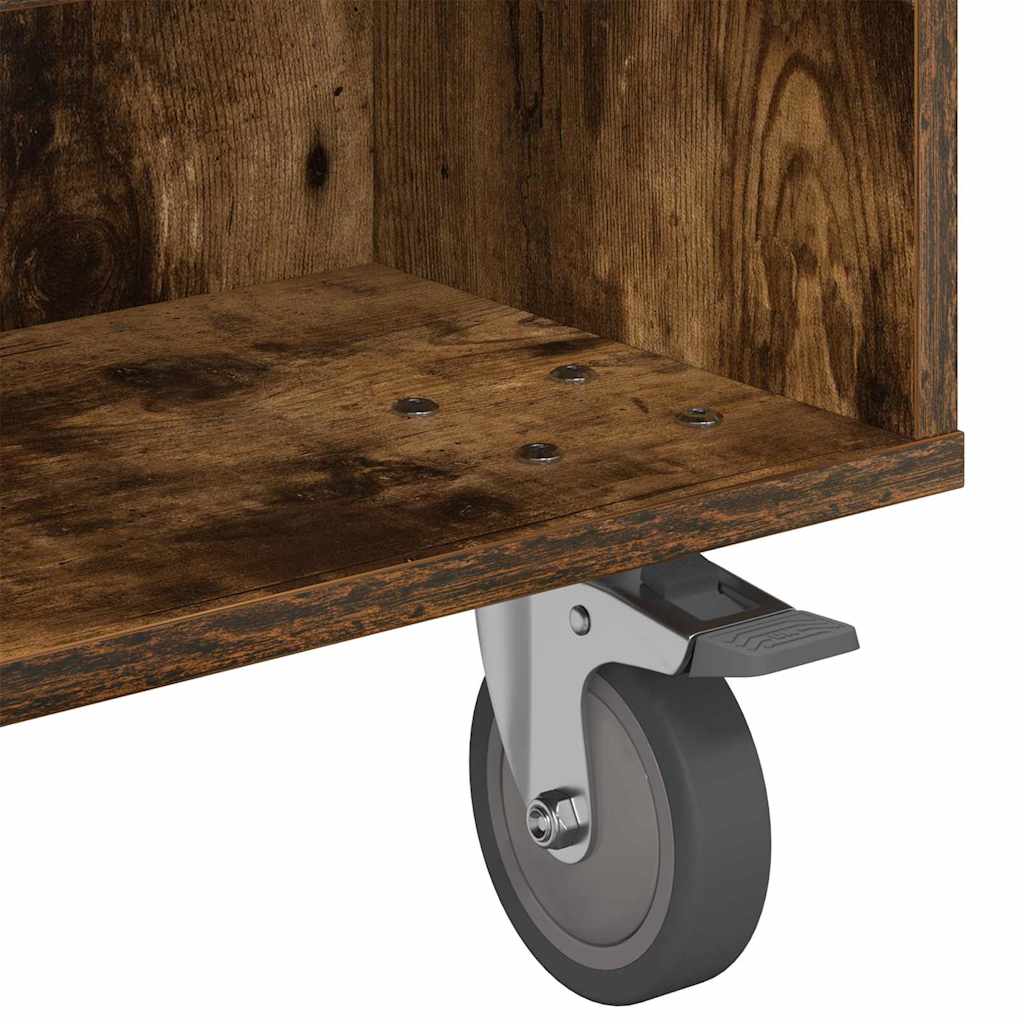 Side Table with Wheels Smoked Oak 90 x 50 x 30 cm