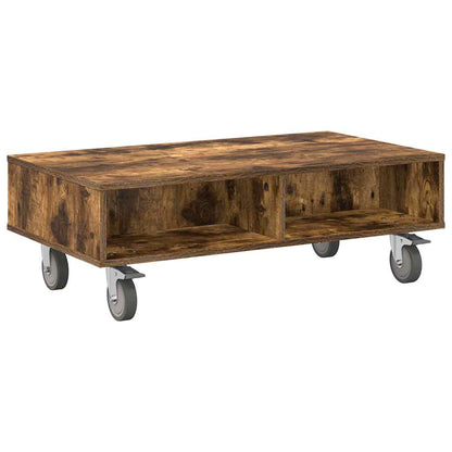 Side Table with Wheels Smoked Oak 90 x 50 x 30 cm