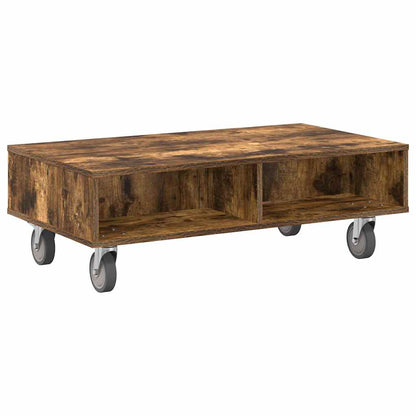 Side Table with Wheels Smoked Oak 90 x 50 x 30 cm