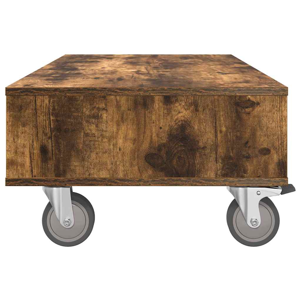 Side Table with Wheels Smoked Oak 90 x 50 x 30 cm