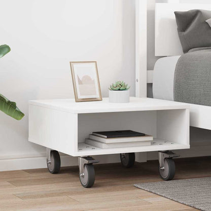 Side Table with Wheels White 50.5 x 50 x 30 cm Engineered Wood