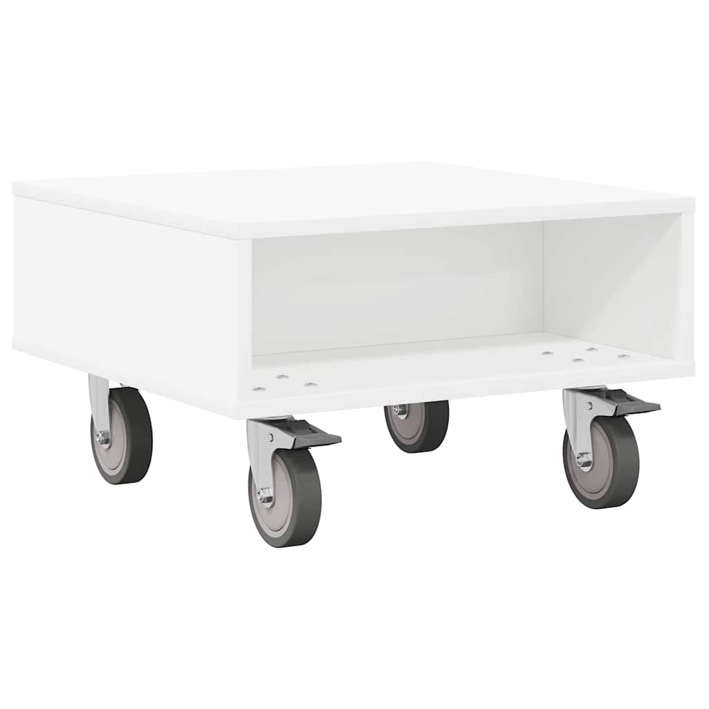 Side Table with Wheels White 50.5 x 50 x 30 cm Engineered Wood