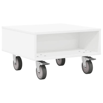 Side Table with Wheels White 50.5 x 50 x 30 cm Engineered Wood