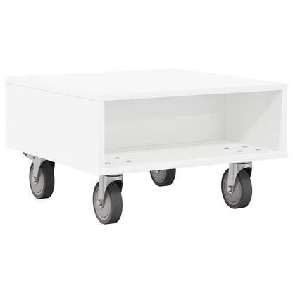 Side Table with Wheels White 50.5 x 50 x 30 cm Engineered Wood