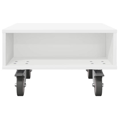 Side Table with Wheels White 50.5 x 50 x 30 cm Engineered Wood