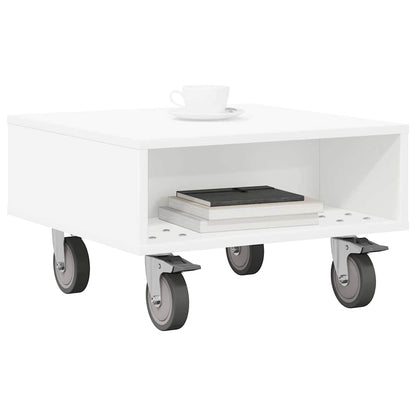 Side Table with Wheels White 50.5 x 50 x 30 cm Engineered Wood