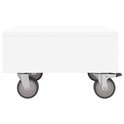 Side Table with Wheels White 50.5 x 50 x 30 cm Engineered Wood