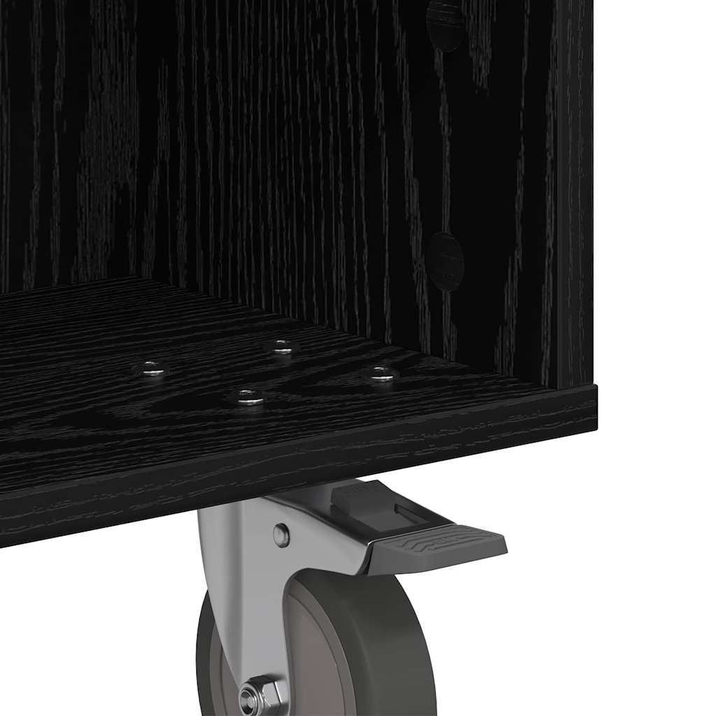 Side Table with Wheels Black Oak 50.5 x 50 x 30 cm