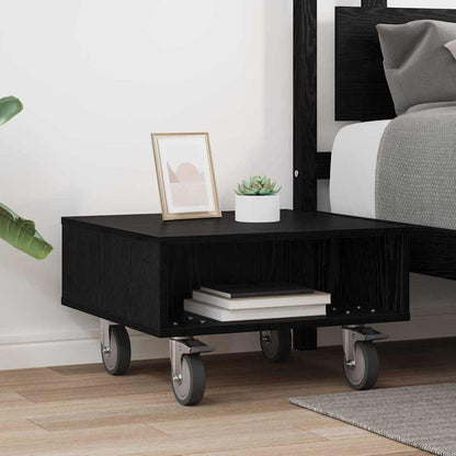 Side Table with Wheels Black Oak 50.5 x 50 x 30 cm