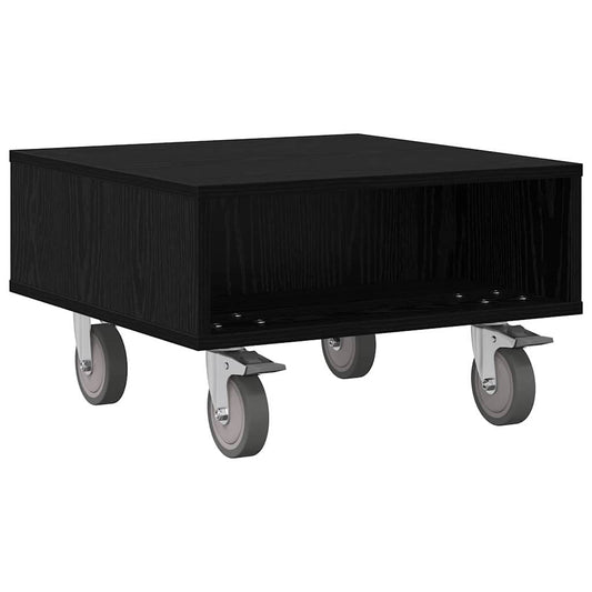Side Table with Wheels Black Oak 50.5 x 50 x 30 cm