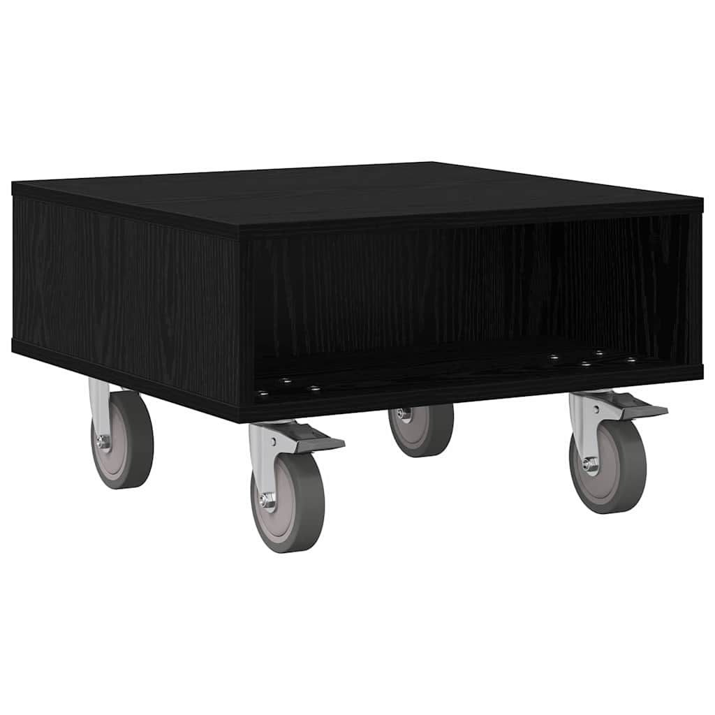 Side Table with Wheels Black Oak 50.5 x 50 x 30 cm