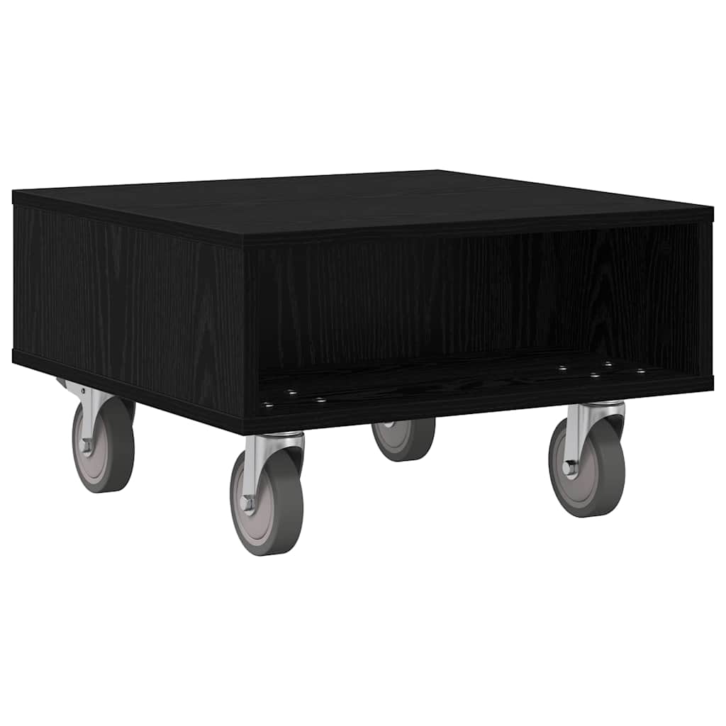 Side Table with Wheels Black Oak 50.5 x 50 x 30 cm