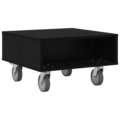 Side Table with Wheels Black Oak 50.5 x 50 x 30 cm