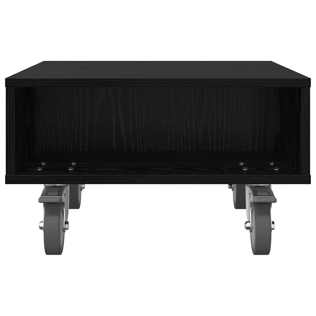 Side Table with Wheels Black Oak 50.5 x 50 x 30 cm