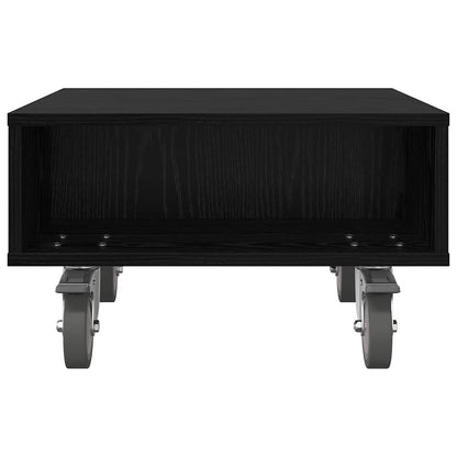 Side Table with Wheels Black Oak 50.5 x 50 x 30 cm