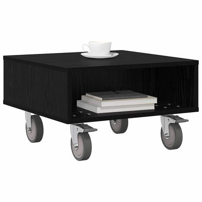 Side Table with Wheels Black Oak 50.5 x 50 x 30 cm
