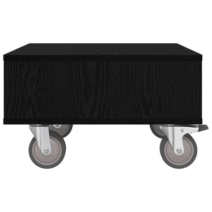 Side Table with Wheels Black Oak 50.5 x 50 x 30 cm