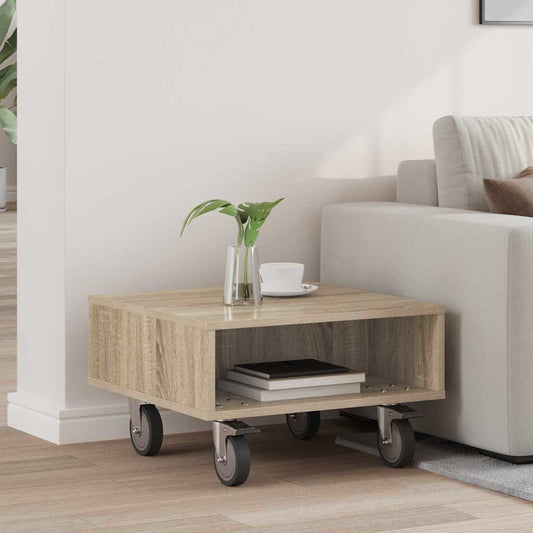 Side Table with Wheels Sonoma Oak 50.5 x 50 x 30 cm