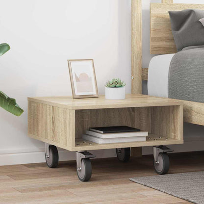 Side Table with Wheels Sonoma Oak 50.5 x 50 x 30 cm