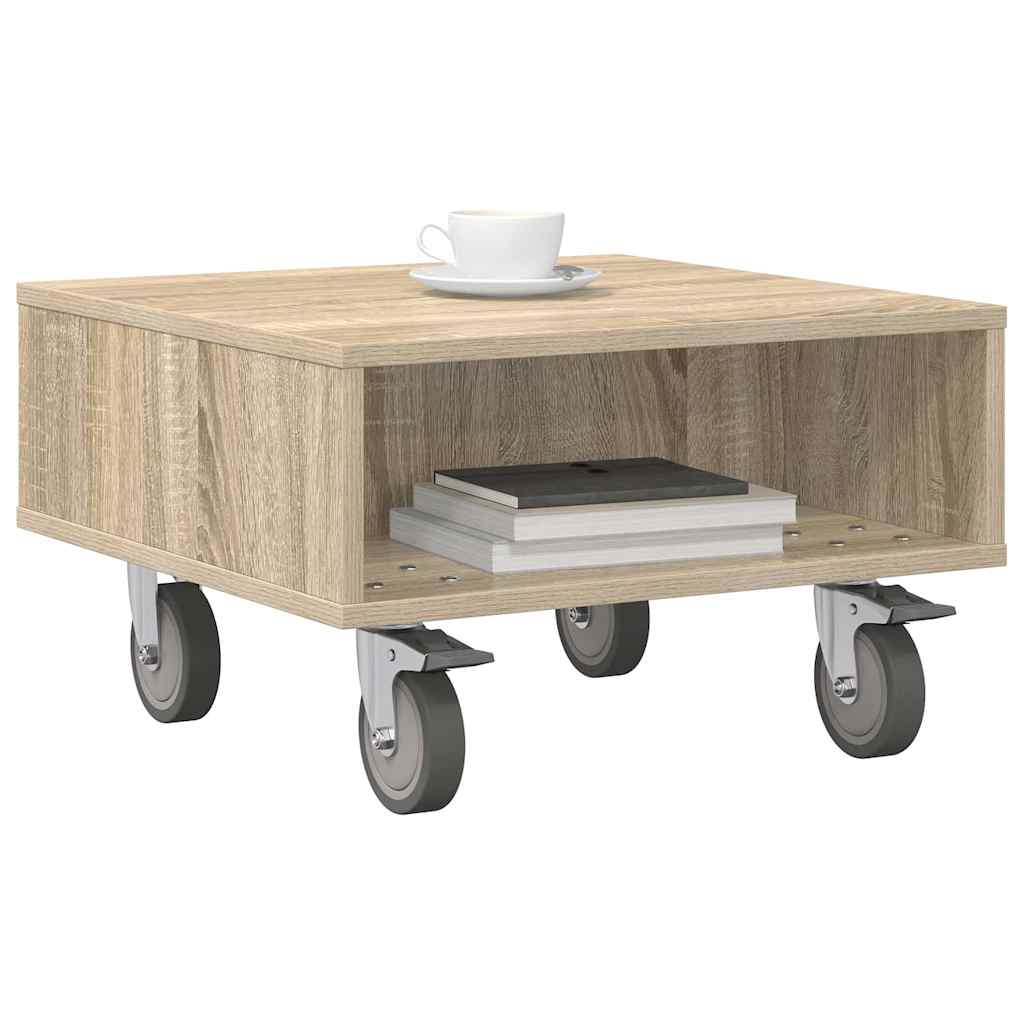 Side Table with Wheels Sonoma Oak 50.5 x 50 x 30 cm