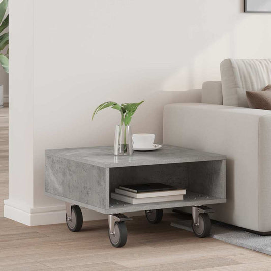 Side Table with Wheels Concrete Grey 50.5 x 50 x 30 cm