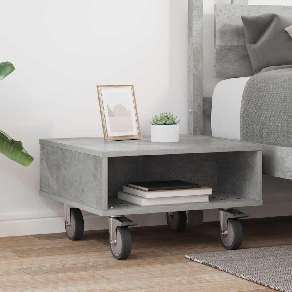 Side Table with Wheels Concrete Grey 50.5 x 50 x 30 cm