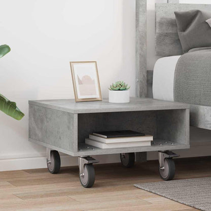 Side Table with Wheels Concrete Grey 50.5 x 50 x 30 cm