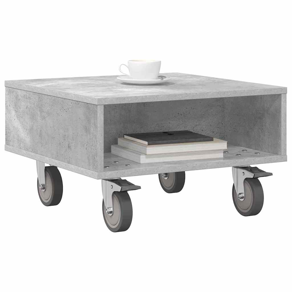 Side Table with Wheels Concrete Grey 50.5 x 50 x 30 cm