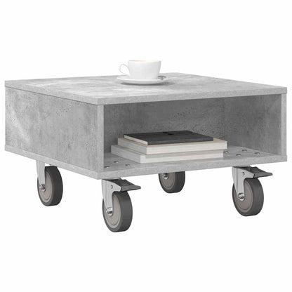 Side Table with Wheels Concrete Grey 50.5 x 50 x 30 cm