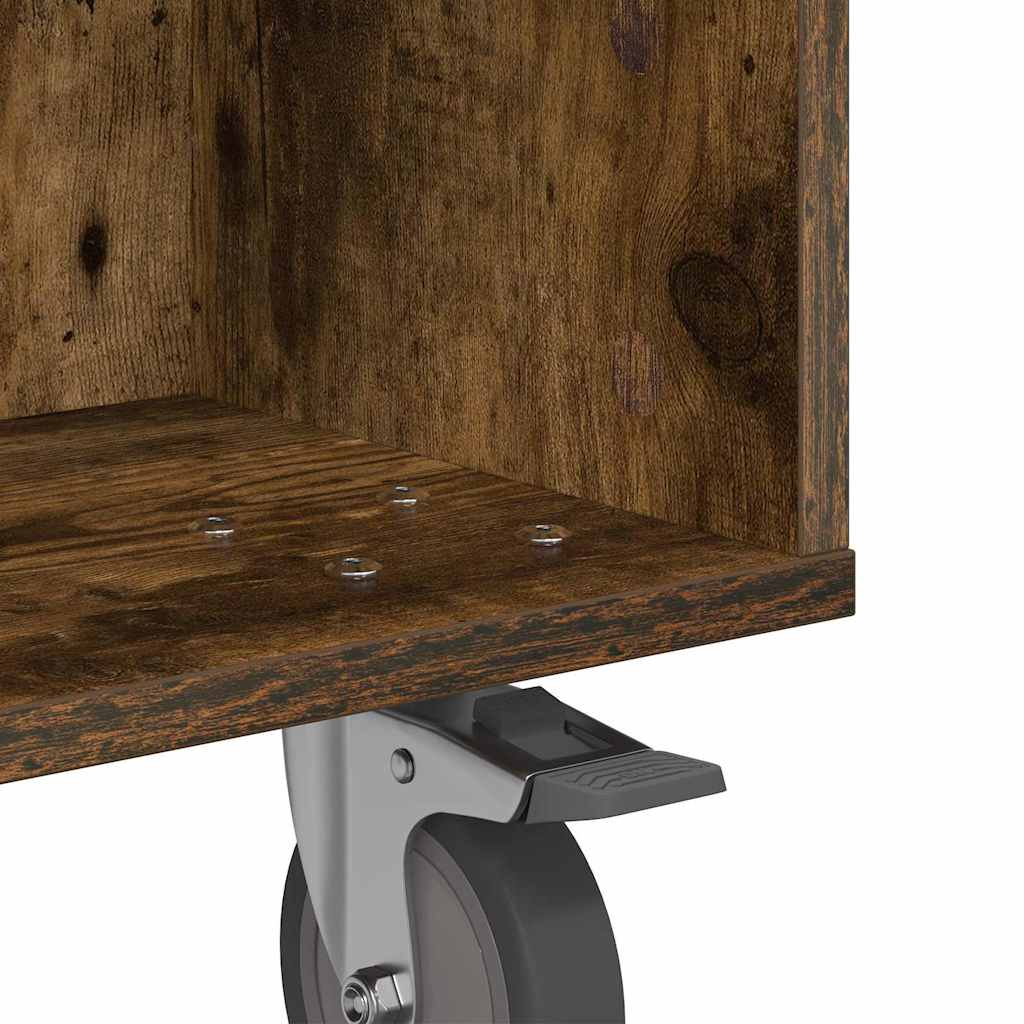 Side Table with Wheels Smoked Oak 50.5 x 50 x 30 cm