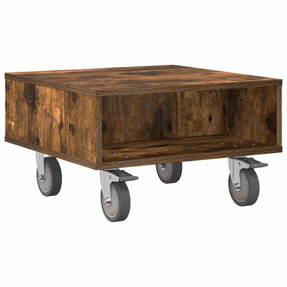 Side Table with Wheels Smoked Oak 50.5 x 50 x 30 cm