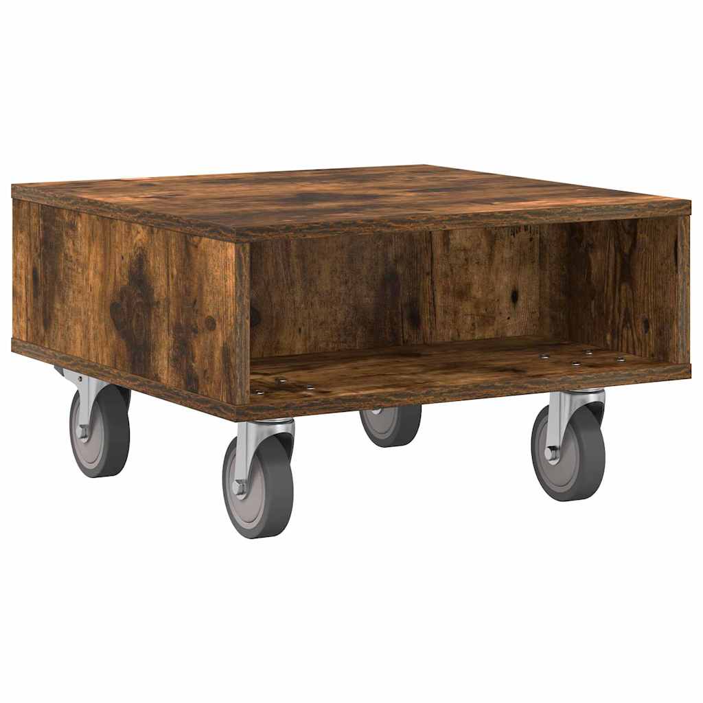Side Table with Wheels Smoked Oak 50.5 x 50 x 30 cm