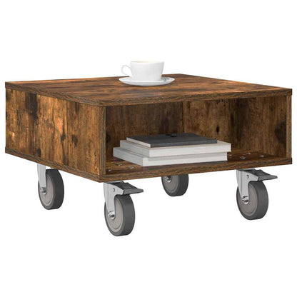 Side Table with Wheels Smoked Oak 50.5 x 50 x 30 cm