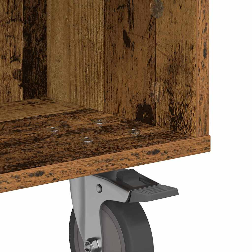 Side Table with Wheels Old Wood 50.5 x 50 x 30 cm