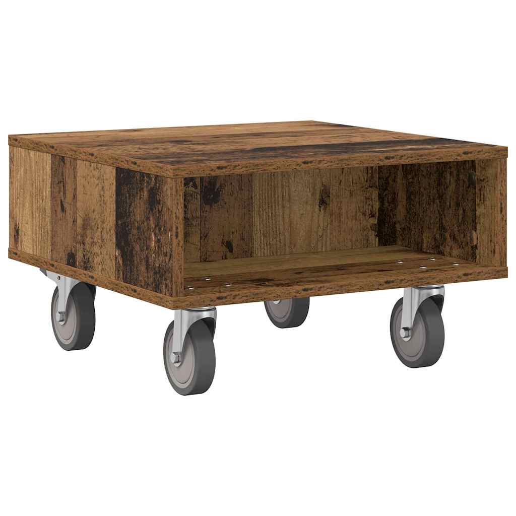 Side Table with Wheels Old Wood 50.5 x 50 x 30 cm