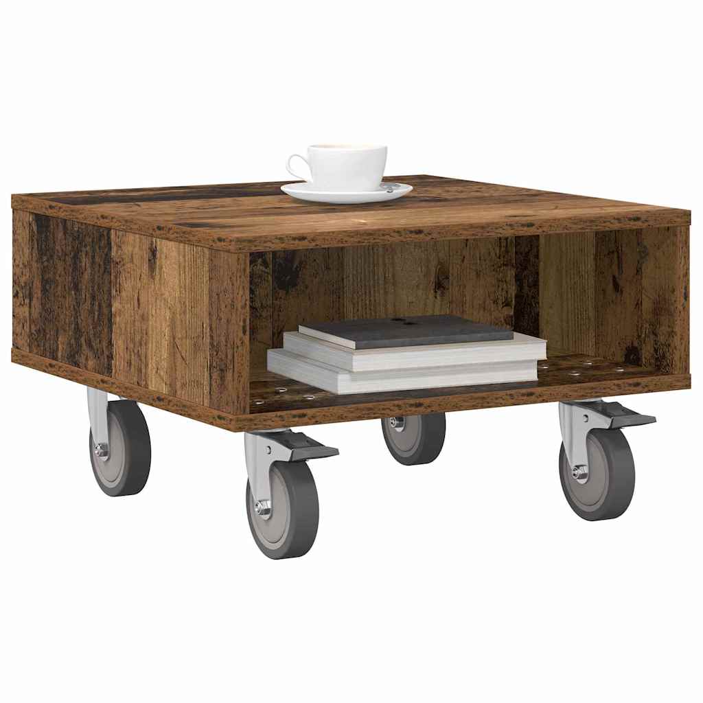 Side Table with Wheels Old Wood 50.5 x 50 x 30 cm