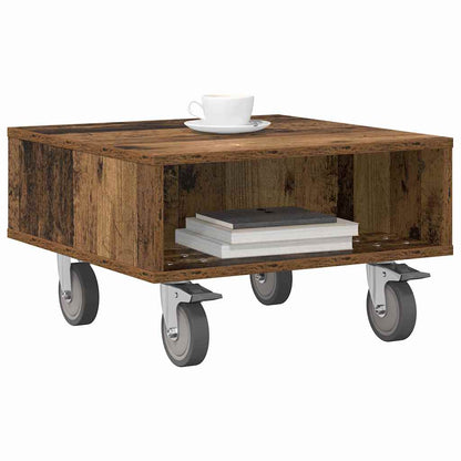 Side Table with Wheels Old Wood 50.5 x 50 x 30 cm