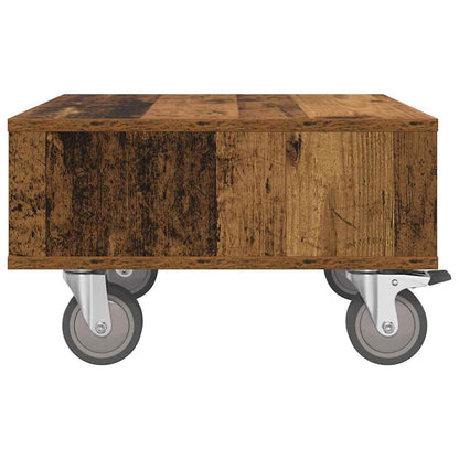 Side Table with Wheels Old Wood 50.5 x 50 x 30 cm