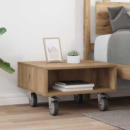 Side Table with Wheels Artisan Oak 50.5 x 50 x 30 cm